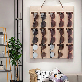 Wall Mounted Felt Sunglasses Organizer 15 Slots Glasses Storage Holder Hanging on Wall