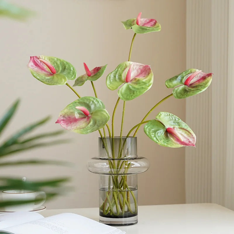 Q72 Artificial Home Green Plant Potted Decoration Red Palm Flower Arrangement Material 3D Printing Real Touch Flower