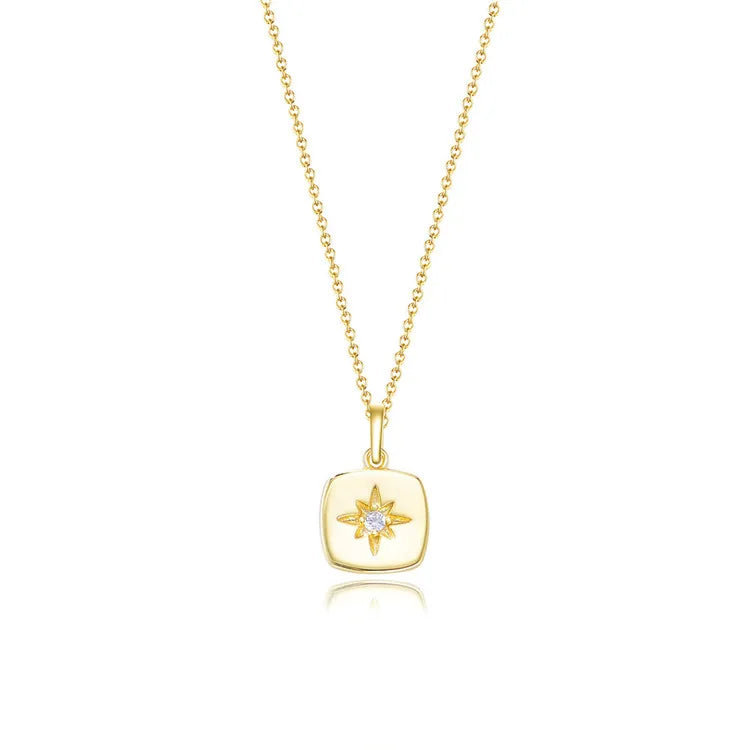 SP Luxury Necklace Jewelry Engraving Starburst 925 Sterling Silver Necklace Custom Zircon Square Pendant Necklace