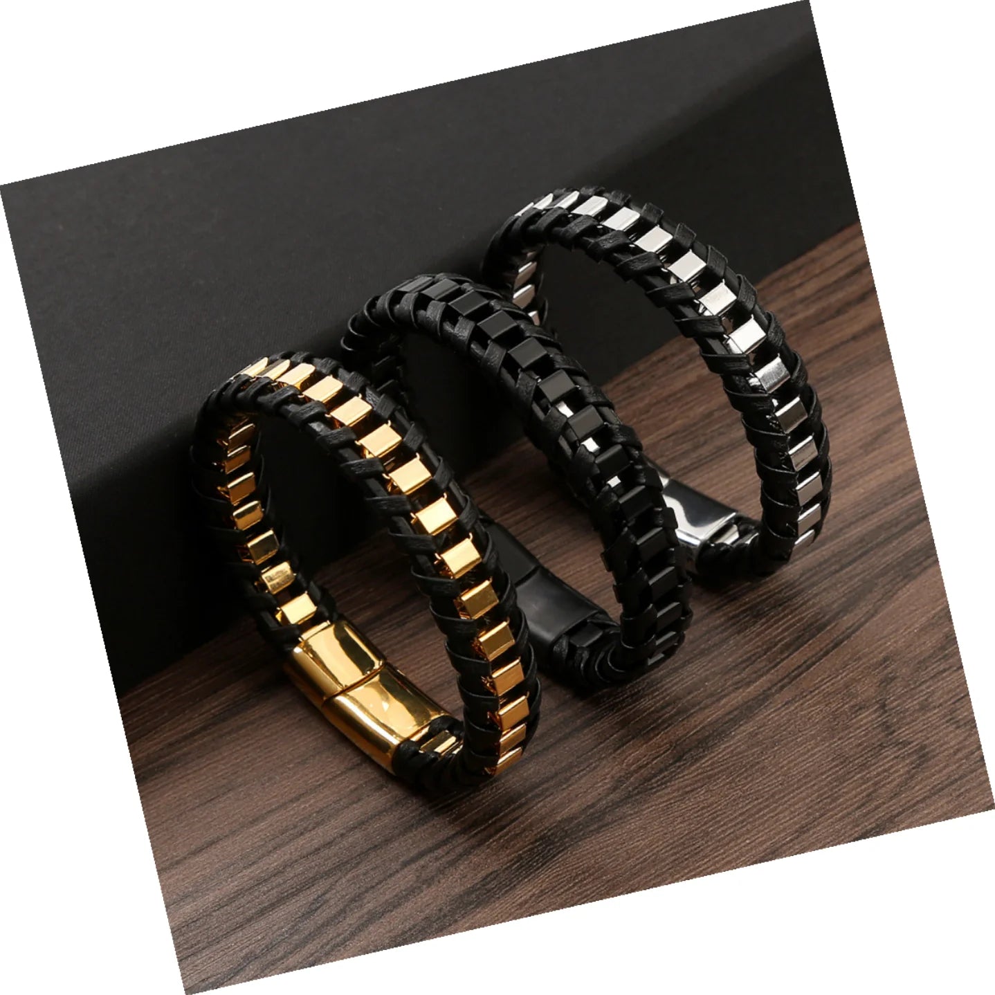 DAIHE 2023 Men's Wholesale Stainless Steel Bracelet with Magnetic Accessory Gold Leather Jewelry Hand Charm Pattern