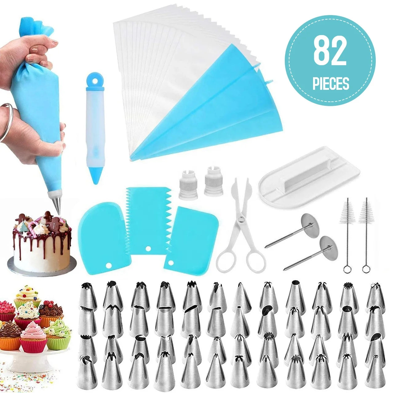 Hot Selling 82 Pcs Set Icing Bags Tips Set with 48pcs Icing Piping Tips Sets to Meet Your Different Need