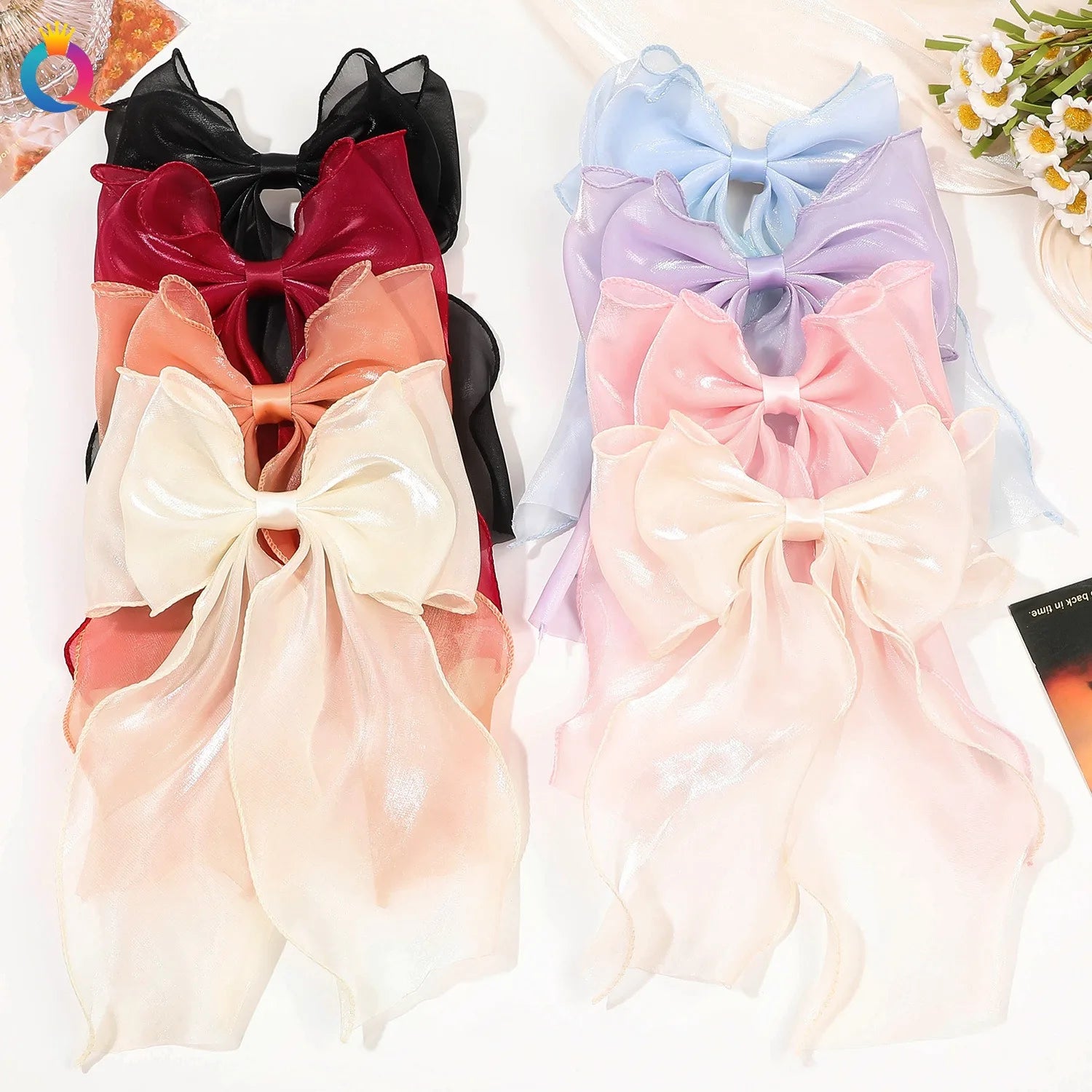 QIYUE Fashion Bow Hairpin Advanced Silk Streamer Spring Hairpin Women's Hair Accessories