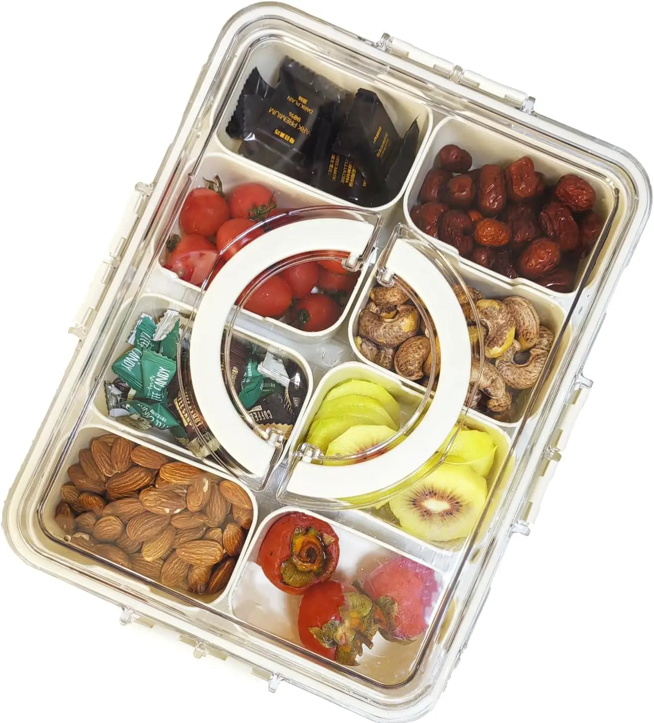 OWNSWING 8-Grid White Plastic Split Snack Tray Snack Box Container With Lid And Handle