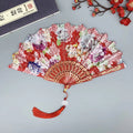 Spanish Vintage Handheld Fan Fabric Folding Fan Gold Stamping Rose Silk Floral Plastic Fan Business Gift