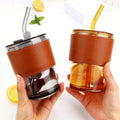 Summer Single Wall Glass Bamboo Coffee Cup  Gift With Straw Double Drinking Creative Fashion Portable Large Capacity Bottle