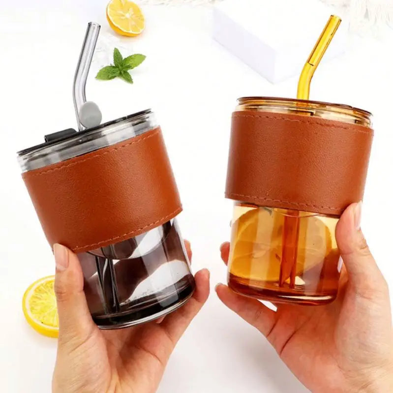 Summer Single Wall Glass Bamboo Coffee Cup  Gift With Straw Double Drinking Creative Fashion Portable Large Capacity Bottle