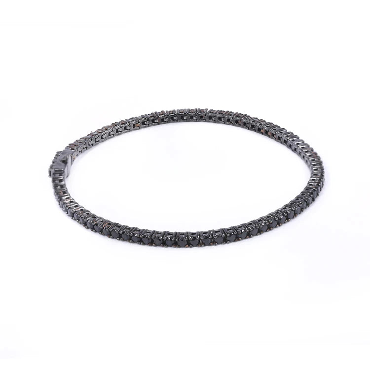 Bohemian Style Black Cubic Zircon Tennis Bracelet Women 925 Sterling Silver Bangle Bracelet