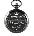 Laser Customization Quartz Pocket Watch Design Boy Necklace  Pendant Chain Birthday Gift Black