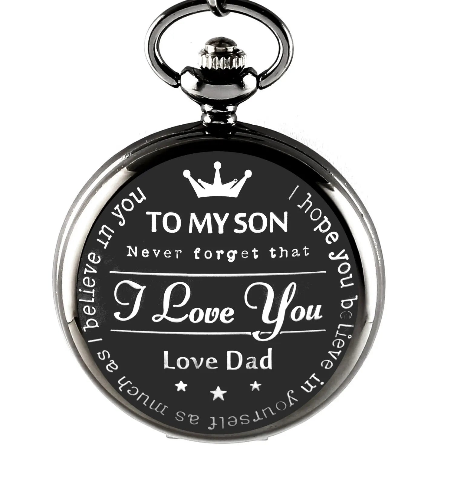 Laser Customization Quartz Pocket Watch Design Boy Necklace  Pendant Chain Birthday Gift Black