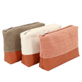 Washed Thick Cotton Matching PU Leather Cosmetic Toiletry Bag Travel Skincare Makeup Eco Friendly Zipper Pouch with Logo Custom