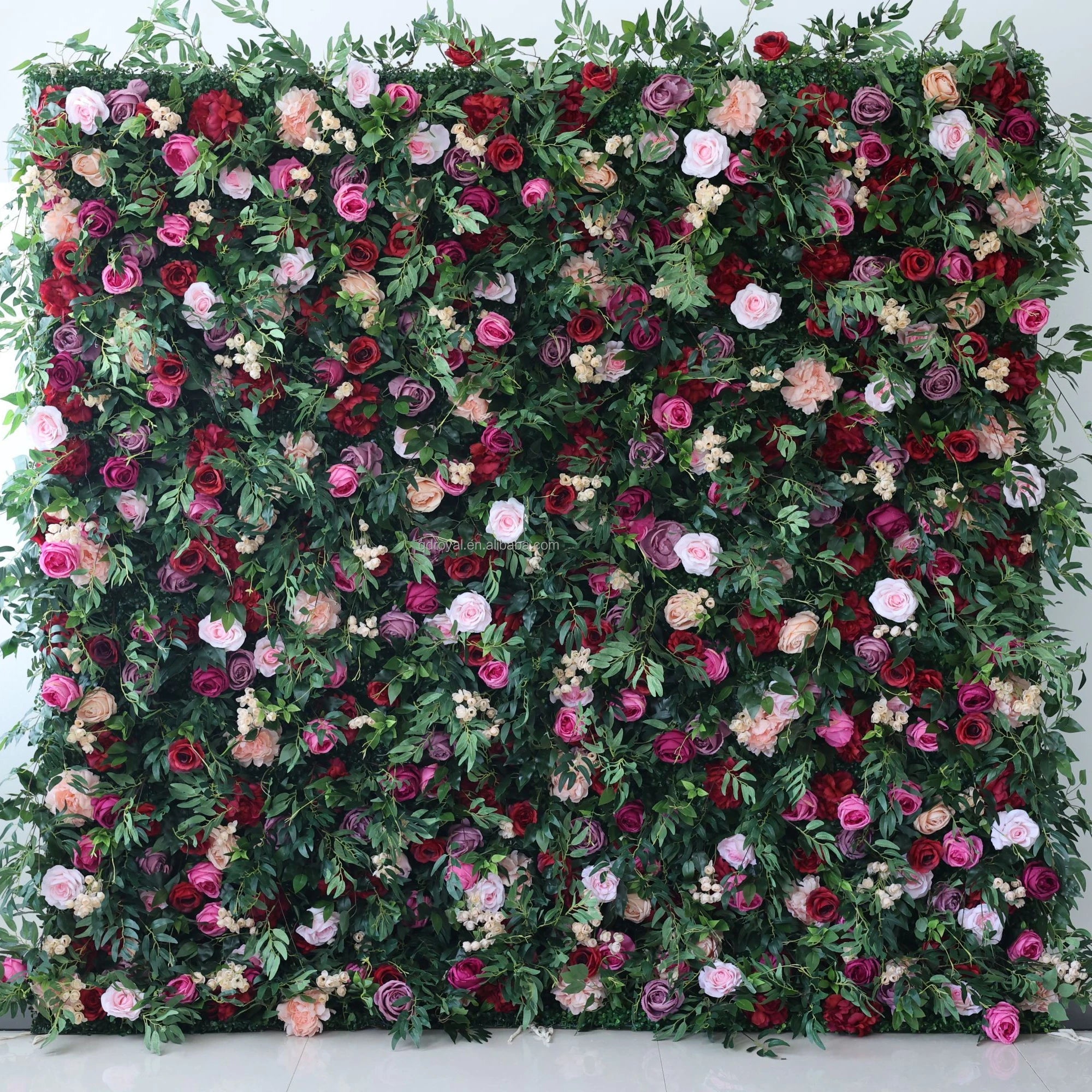 Wholesale Factory Customized Lower Price Roll up White Pink Rose Silk Panels Backdrop Artificial Flower Wall Wedding Decoration