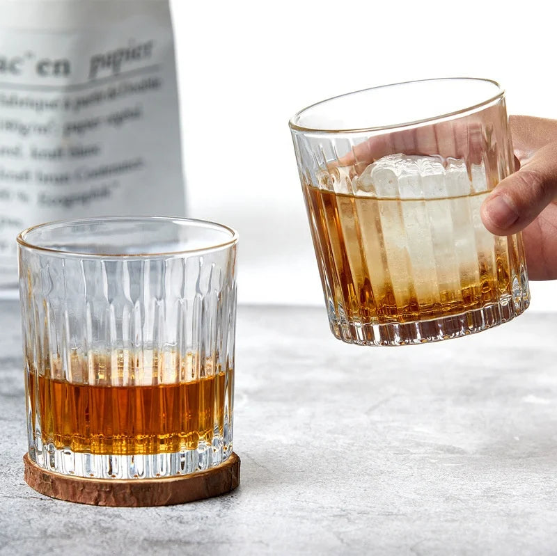 Classic Vertical Pattern Transparent Whisky Glass Custom Striped Shot Glass