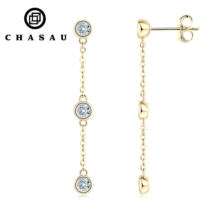 China Manufacturer Round Cut 3mm 0.1CT Moissanite 925 Sterling Silver Dangle Tassel Earrings for Women