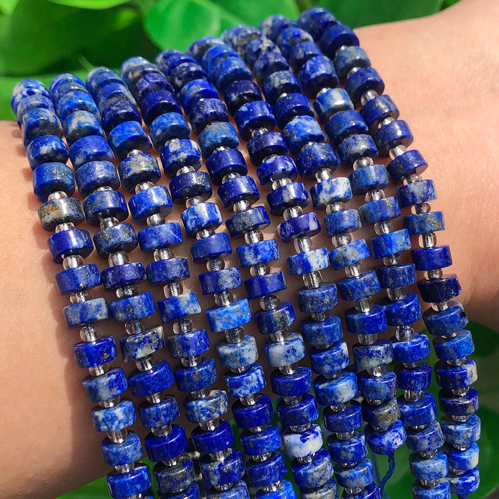 6*4mm Natural Lapis Lazuli Stone Beads Disc Gemstone Rondelle Spacer Beads for Jewelry Making DIY Beads