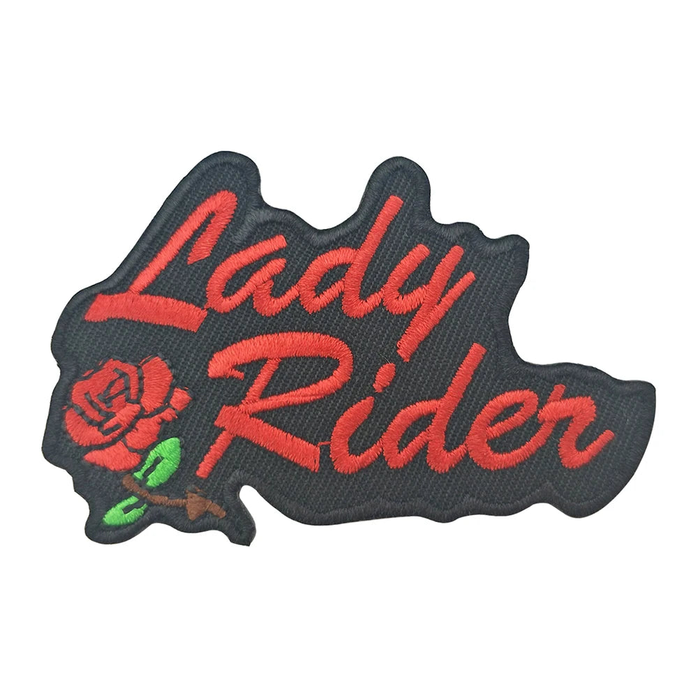 Lady Rider Rose Biker Jackets Vests Accessories Heat Press Customized Sew on Custom Iron on Embroidered Patch
