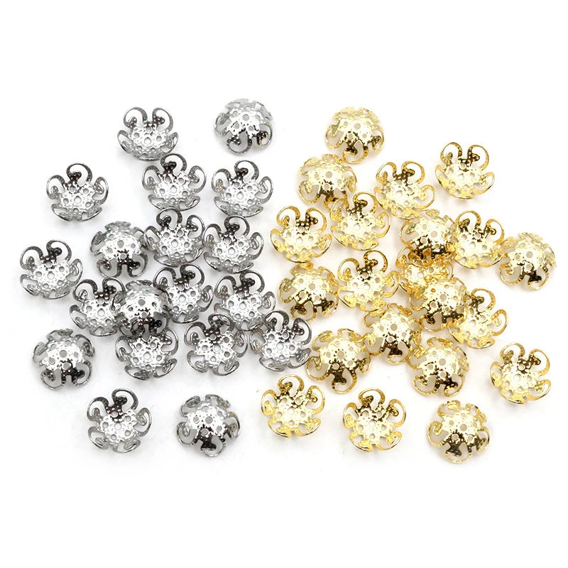 50pcs Stainless Steel Beads Caps Flower Shape Spacer Bead End Caps DIY Jewelry Making Findings for Necklace Bracelet Accessories