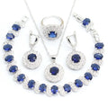 Classic White Gold Plated Jewelry Set for Women Blue Zircon Stones Bracelet Earrings Ring Necklace Pendant-for Wedding Party