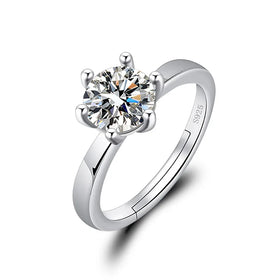 Classic Luxury Six Claw Real Diamond Rings for Women Platinum Plated Engagement Jewelry for Women Girls