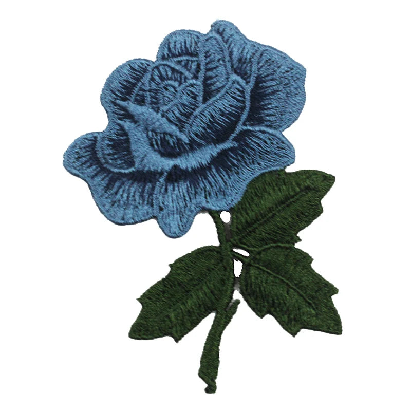 Factory Wholesale Fashion Embroidery Flower Handmade Designs Blue Rose Patch
