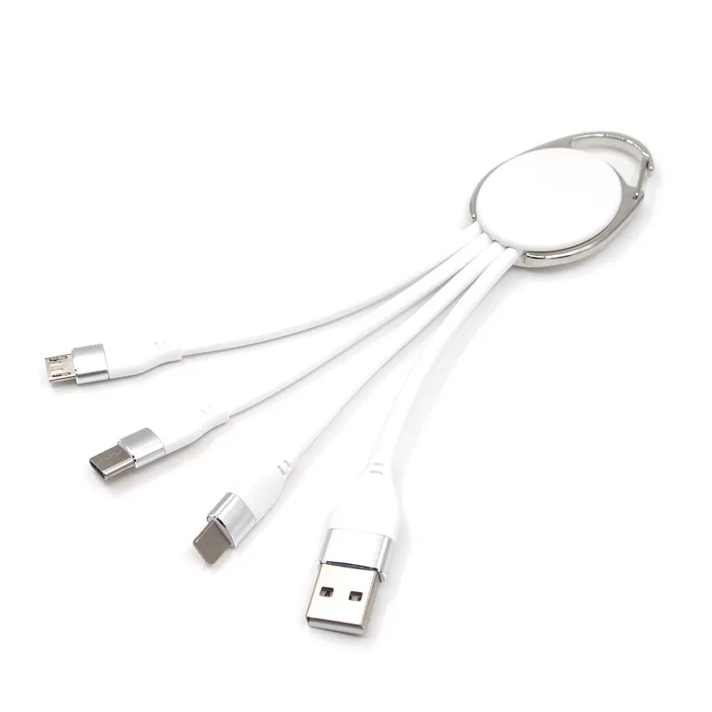Gift Set Promotional Macaron Multi-Functional  Mobile Phone LED 3 in 1 Keychain Charging USB Cable With Carabiner