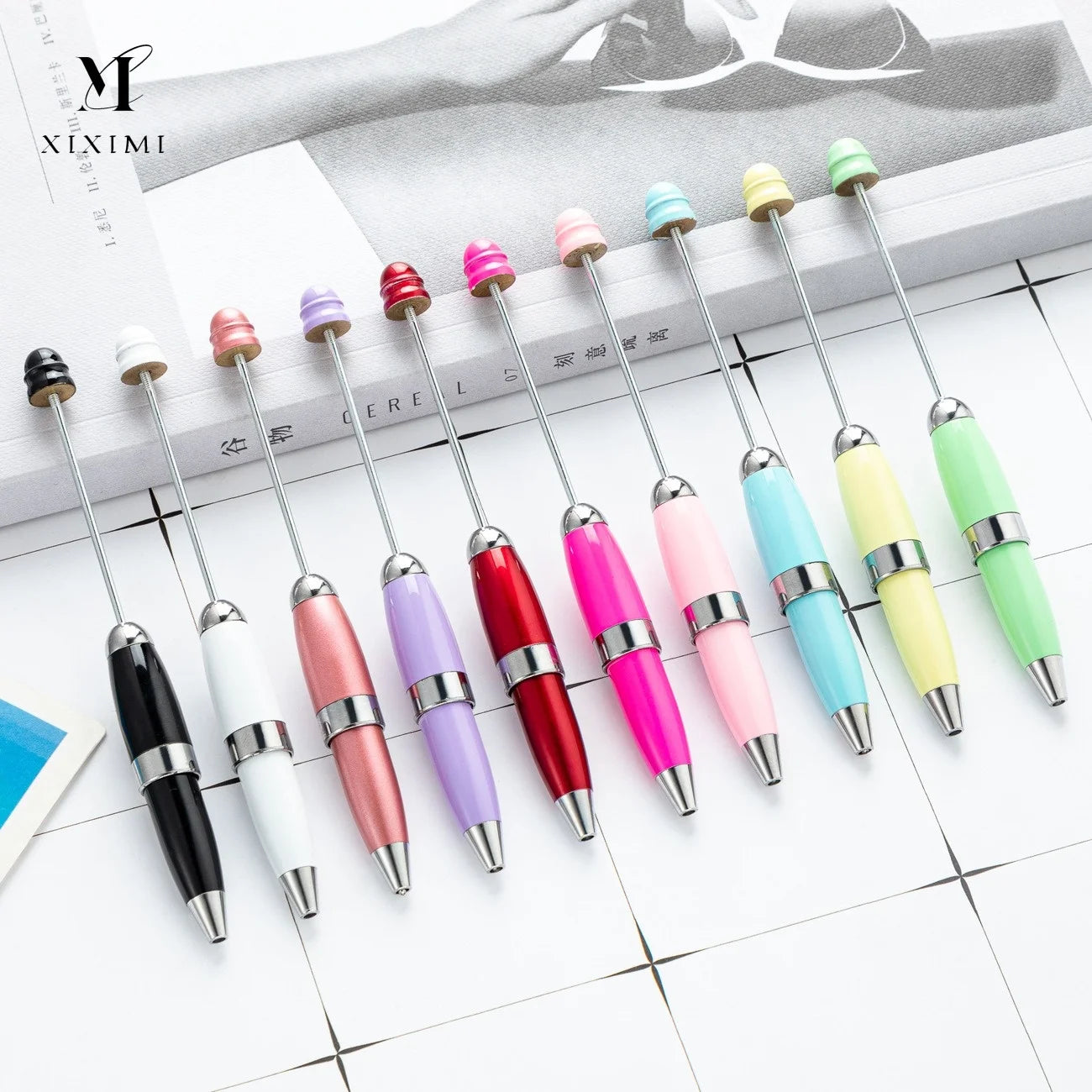 DIY Wholesale Customized Logo Metal Decorative Metal Round Ballpoint Pen for Gifts Beadable  Keychain Beaded Pen