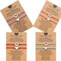2Pcs/Set Mother Daughter Card Bracelet Set Adjustable Wax Cord String Stainless Steel Hollow Heart Bracelets