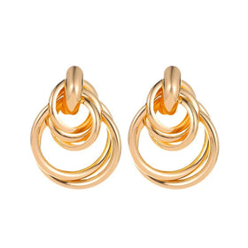 New Punk Style Circle Stud Earrings Fashionable Geometric Cross-Border Metal Ear Jewelry Mainly Copper With Gold Plating Gift