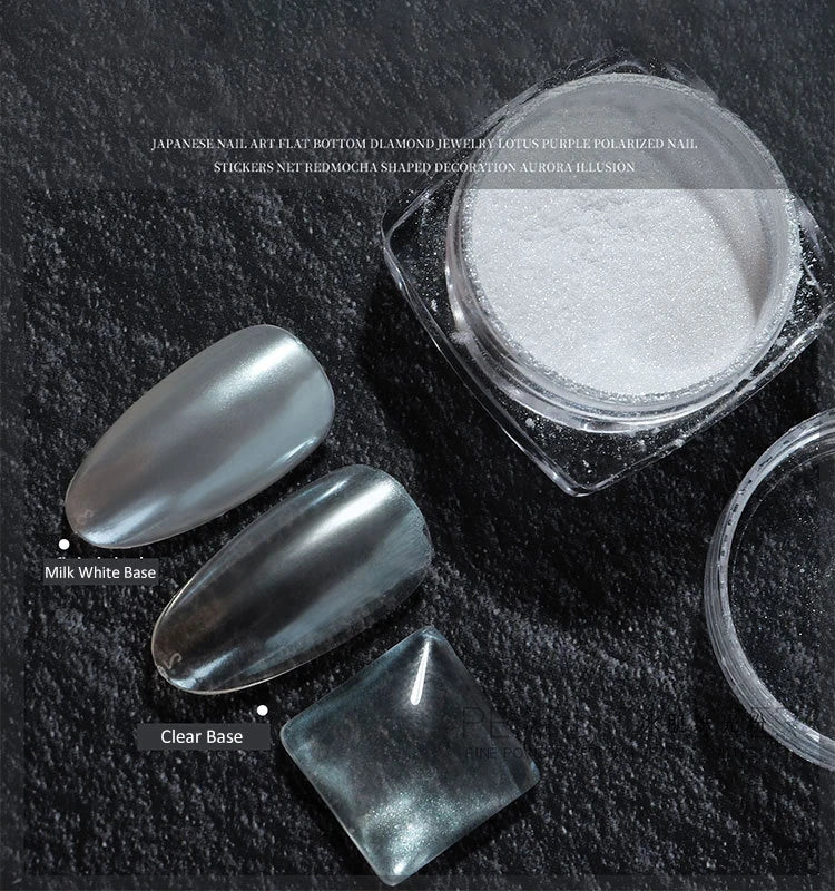White Fairy Ice Pearl Chrome Pigment Shell Nails Dust Mirror Aurora Nail Art Powder