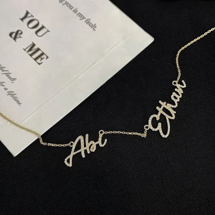 14K Solid Gold Custom Name Necklace with Diamond Plate Personalized Jewelry Gift for Women