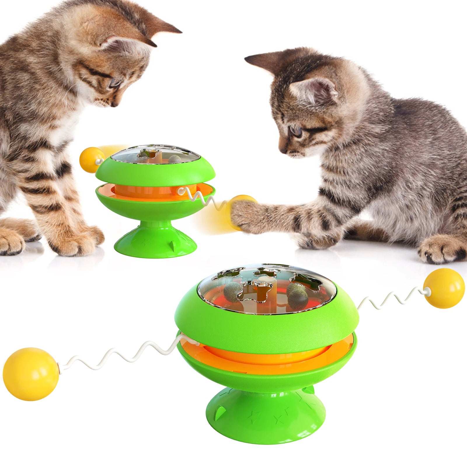 Pet Items Fancy Multi Function Sucker Turntable Rotating Spring Ball Teaser Stick Interactive Cat Toy With Catnip