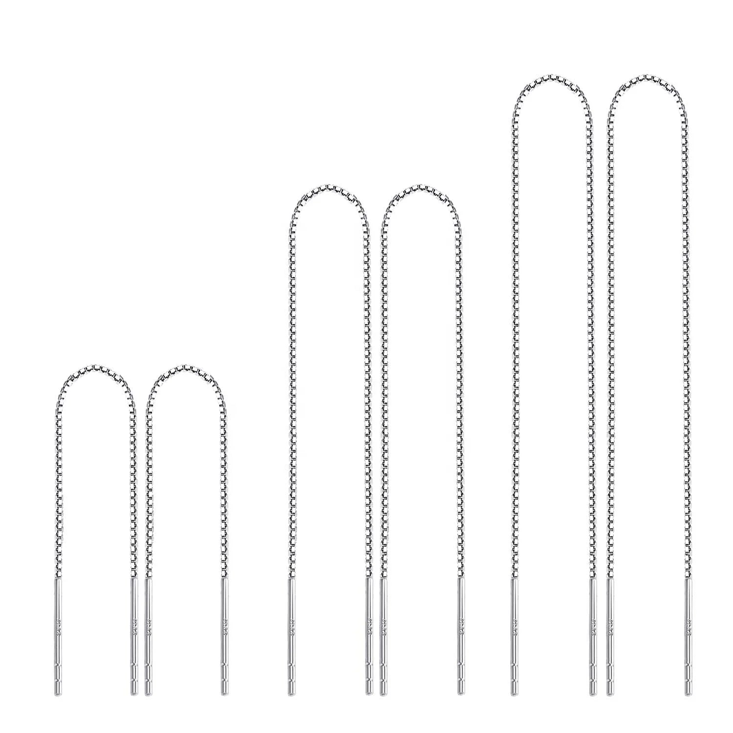 Thread Dangle Tassel Pull Through Earrings Ear Wire Minimalist 925 Sterling Silver Double Needle Threader Earrings