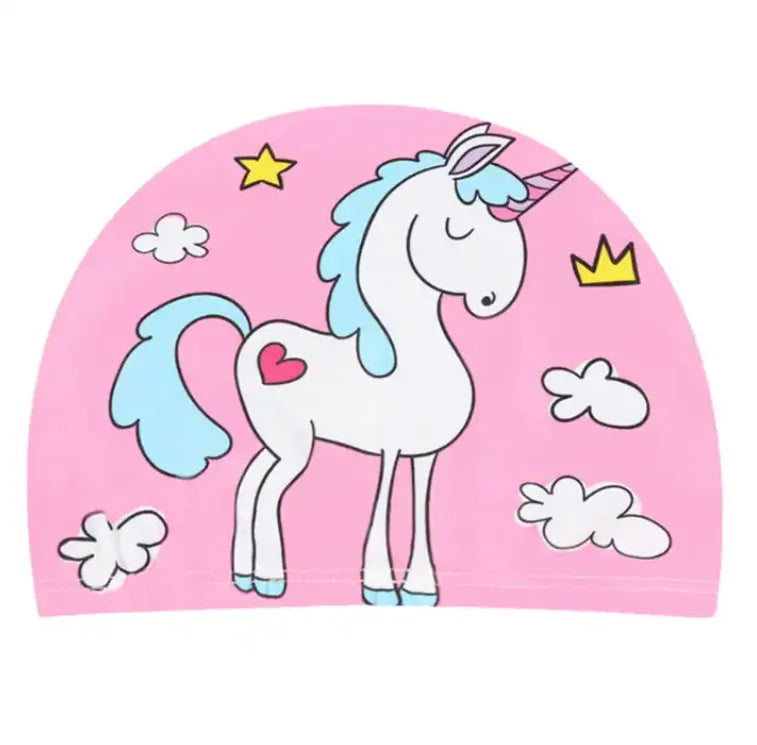 Kids Unicorn Silicone Printed Swim Cap High Elastic Waterproof Cute Cartoon Style for Boys and Girls