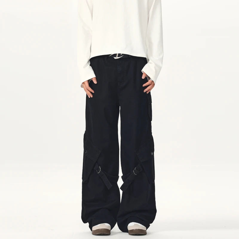 Autumn Winter Woolen Casual High Street Cargo Pants Comfortable Lightweight Long Embroidered Flat Colored Featuring Poches