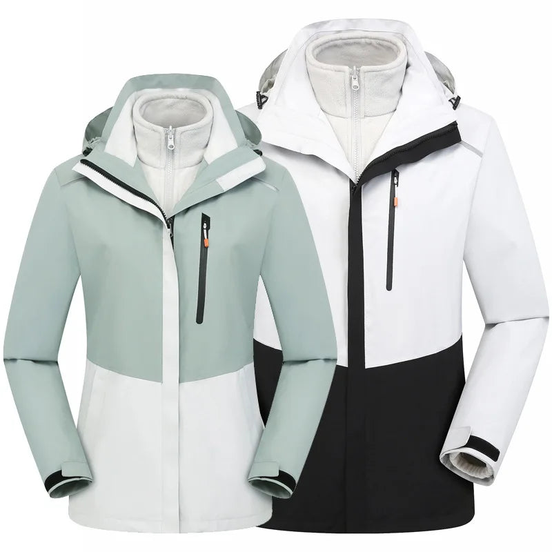 Men's Women's Winter 3-in-1 Waterproof Jacket Camping Skiing Snowboarding Windproof Outdoor Snow Wear Zipper Closure Overalls