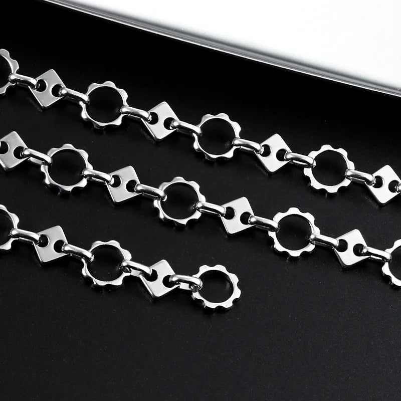 New Round Gear square Piece Stitching Chain Vacuum Plating Gold DIY Design Accessories Fashion