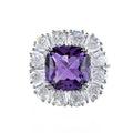 925 Sterling Silver Natural Amethyst Ring Sparkling Rhodium Plated Classic Style Fine Gemstone Wedding Party Ring for Women
