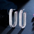 Trendy Geometric Half Round Sparkly Cubic Zirconia Pave Silver Plated Hoop Earrings for Women Party Jewelry