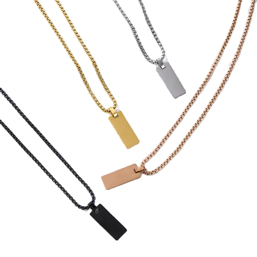 New Fashion Stainless Steel Engraved Letter Pendant Necklace Custom Logo Vertical Bar Pendant Charm Necklace