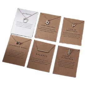 Fashion Creative Gift Gold Charm Pendants Good Luck Karma Balance Make a Wish Card Lady Women Necklace Jewelry for Girls