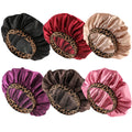 Designer Leopard Print Band Edge Silky Night Sleep Cap Women Hair Silk En Satin Bonnets With Elastic Band