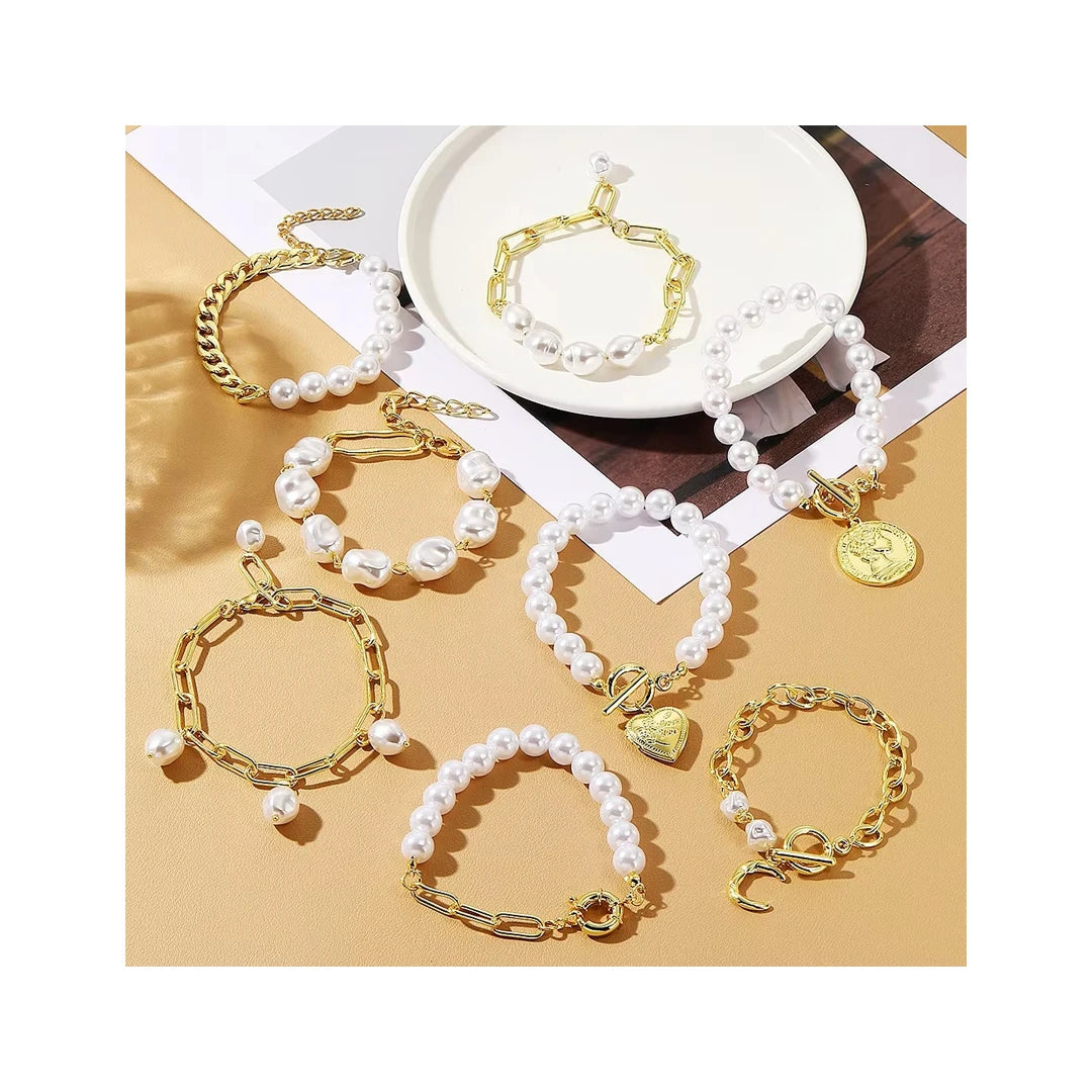 New Fashion Trend Bracelet Bohemian Minority Style 18k Plated Gold Design Baroque Pearl Bracelet Jewelry