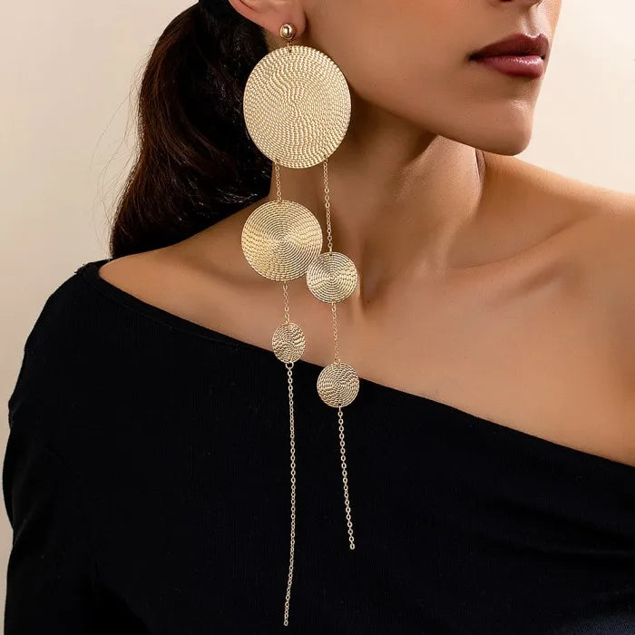 Fashion Circles Long Tassel Earrings for Women Trendy Gold Color Metal Long Earrings