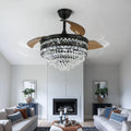 Home Decor Modern Iron Chandelier Led Smart Remote Control Ceiling Fan Light Inverter Timer 6 Speeds 3 Blades Hideable