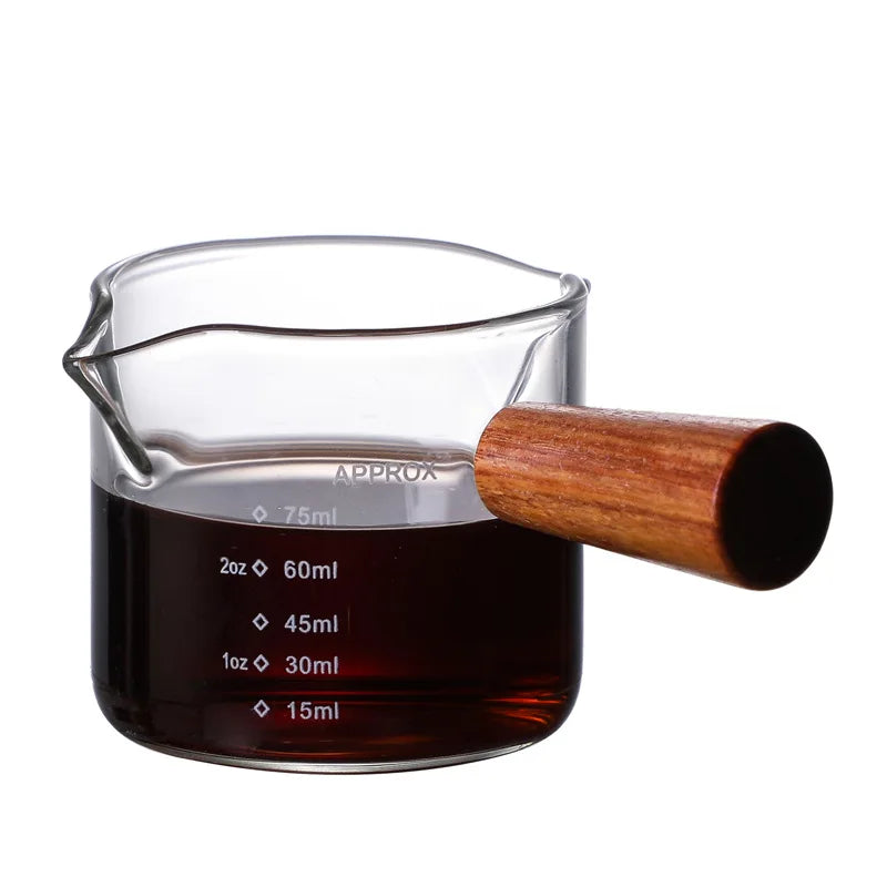 Coffee Products Measuring Glass Cup 100ml Measuring Cups With Wooden Handle