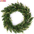 New Year Outdoor Luxury Xmas Green Artificial Flowers Wreaths 50cm Wholesale Pre Lit Christmas Party Wreath