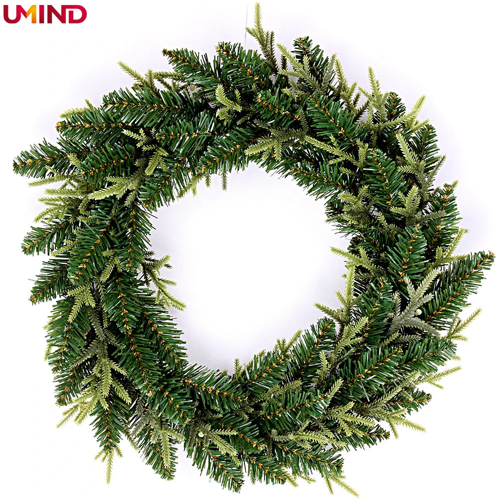 New Year Outdoor Luxury Xmas Green Artificial Flowers Wreaths 50cm Wholesale Pre Lit Christmas Party Wreath