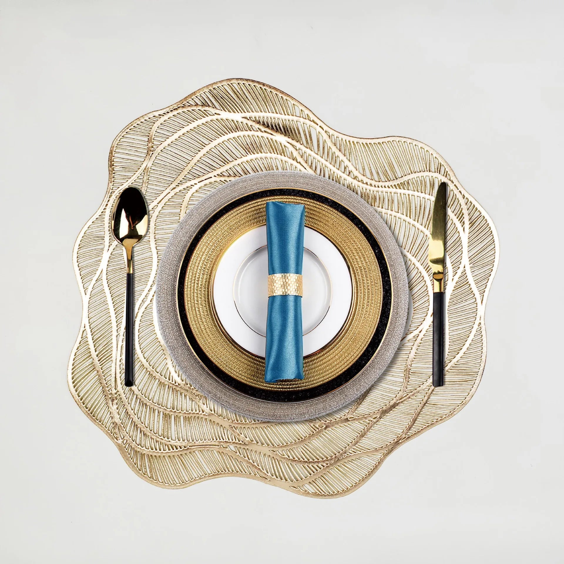 Ychon Hollow Out Golden Placemats  PVC Table Place Mats Round Table Mats Dining Table Decoration