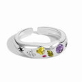 Trendy Unisex Silver Opening Ring Bezel Setting Zircon Rhodium Plated Baguette Cut Promise Wedding Engagement Party Gift