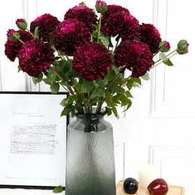 Home decorative 2 heads faux ball chrysanthemum artificial dahlia silk flowers for sale