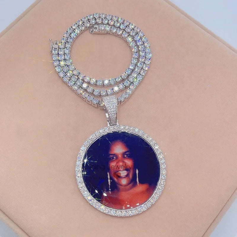Sterling Silver Iced Out Hip Hop Moissanite Diamond Picture Frame Memory Pendant